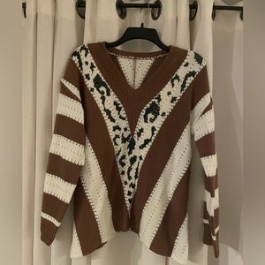 Chic Patterned Loose-fitting/Versatile V-neck Sweater